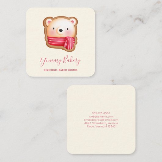 Cute Beer Face in een Red Scarf kerstkoekje Vierkante Visitekaartje (Voorkant / Achterkant)