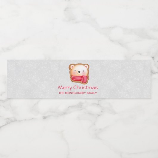 Cute Beer Face in een Red Scarf kerstkoekje Waterfles Etiket (Enkel label)