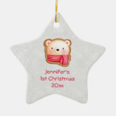 Cute Beer Face in Red Scarf 1 Kerstmis Keramisch Ornament (Voorkant)