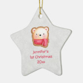 Cute Beer Face in Red Scarf 1 Kerstmis Keramisch Ornament (Links)