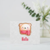Cute Beer Face Red Scarf en Rosy Cheeks Hallo Briefkaart (Staand voorkant)