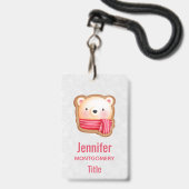 Cute Beer Face Red Scarf en Rosy Cheeks Kerstmis Badge (Voorkant met koord)