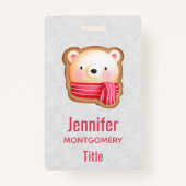 Cute Beer Face Red Scarf en Rosy Cheeks Kerstmis Badge (Voorkant)