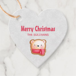 Cute Beer Face Red Scarf en Rosy Cheeks Kerstmis Bedankjes Labels