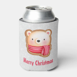 Cute Beer Face Red Scarf en Rosy Cheeks Kerstmis Blikjeskoeler