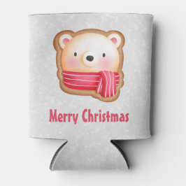 Cute Beer Face Red Scarf en Rosy Cheeks Kerstmis Blikjeskoeler