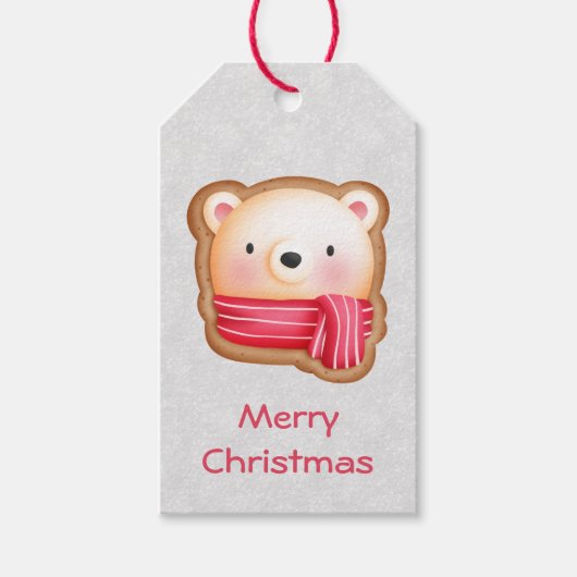Cute Beer Face Red Scarf en Rosy Cheeks Kerstmis Cadeaulabel (Voorkant)