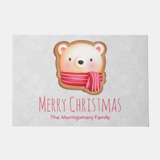 Cute Beer Face Red Scarf en Rosy Cheeks Kerstmis Deurmat (Voorkant)