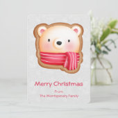 Cute Beer Face Red Scarf en Rosy Cheeks Kerstmis Feestdagenkaart (Staand voorkant)