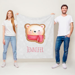 Cute Beer Face Red Scarf en Rosy Cheeks Kerstmis Fleece Deken