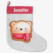 Cute Beer Face Red Scarf en Rosy Cheeks Kerstmis Grote Kerstsok (Voorkant)