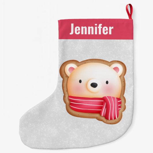 Cute Beer Face Red Scarf en Rosy Cheeks Kerstmis Grote Kerstsok (Achterkant)