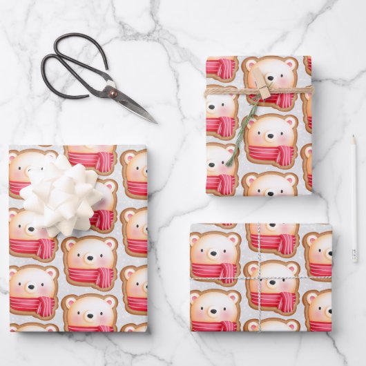 Cute Beer Face Red Scarf en Rosy Cheeks Kerstmis Inpakpapier Vel (Voorkant)