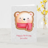 Cute Beer Face Red Scarf en Rosy Cheeks Kerstmis Kaart (Gele Bloem)