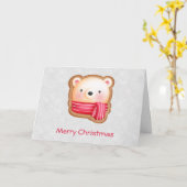 Cute Beer Face Red Scarf en Rosy Cheeks Kerstmis Kaart (Gele Bloem)