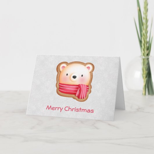Cute Beer Face Red Scarf en Rosy Cheeks Kerstmis Kaart (Voorkant)