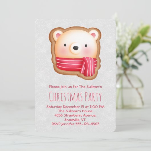 Cute Beer Face Red Scarf en Rosy Cheeks Kerstmis Kaart (Staand voorkant)
