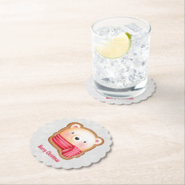 Cute Beer Face Red Scarf en Rosy Cheeks Kerstmis Kartonnen Onderzetters