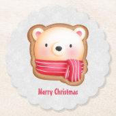 Cute Beer Face Red Scarf en Rosy Cheeks Kerstmis Kartonnen Onderzetters (Voorkant)