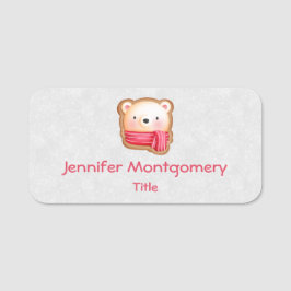 Cute Beer Face Red Scarf en Rosy Cheeks Kerstmis Naamplaatje