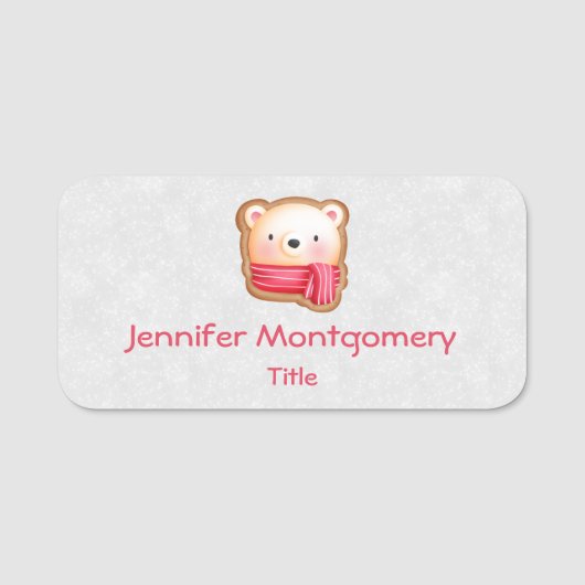 Cute Beer Face Red Scarf en Rosy Cheeks Kerstmis Naamplaatje (Voorkant)