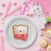 Cute Beer Face Red Scarf en Rosy Cheeks Kerstmis Papieren Bordje (Feest)