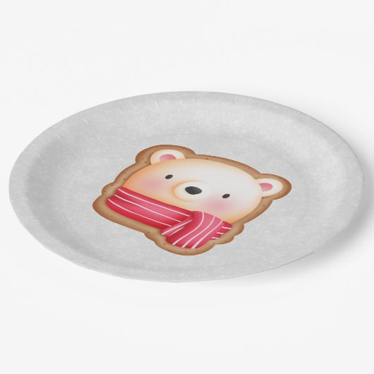 Cute Beer Face Red Scarf en Rosy Cheeks Kerstmis Papieren Bordje (Gekanteld)