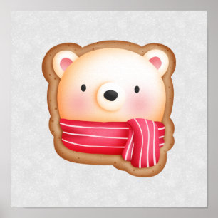 Cute Beer Face Red Scarf en Rosy Cheeks Kerstmis Poster