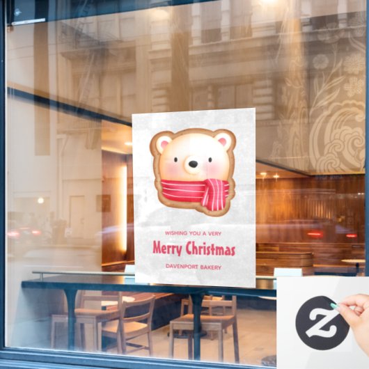 Cute Beer Face Red Scarf en Rosy Cheeks Kerstmis Raamsticker (Cafe Raam)