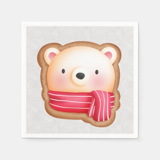 Cute Beer Face Red Scarf en Rosy Cheeks Kerstmis Servet (Voorkant)