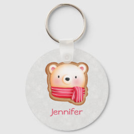 Cute Beer Face Red Scarf en Rosy Cheeks Kerstmis Sleutelhanger