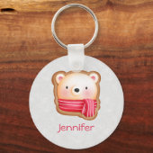 Cute Beer Face Red Scarf en Rosy Cheeks Kerstmis Sleutelhanger (Voorkant)