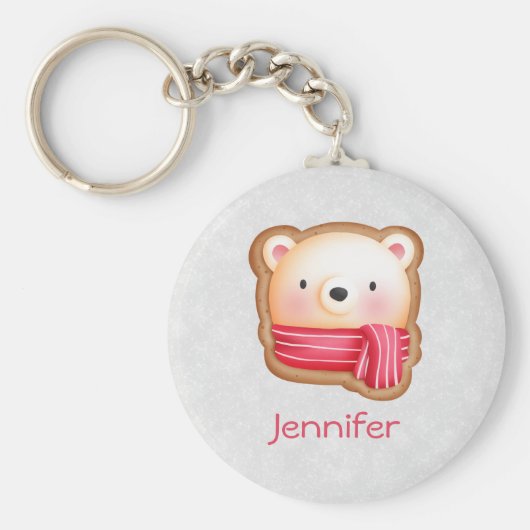 Cute Beer Face Red Scarf en Rosy Cheeks Kerstmis Sleutelhanger (Voorkant)