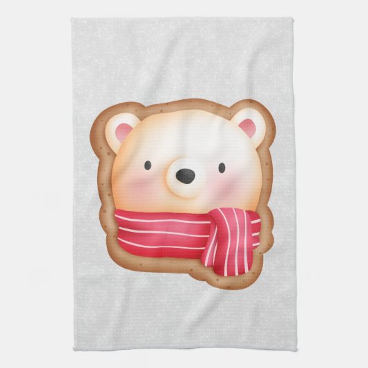 Cute Beer Face Red Scarf en Rosy Cheeks Kerstmis Theedoek (Verticaal)