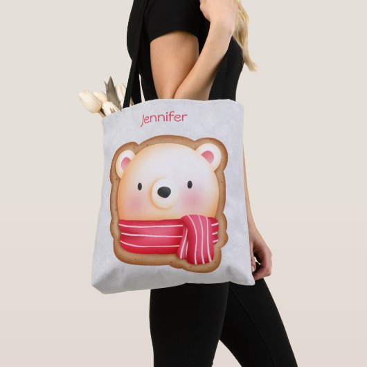 Cute Beer Face Red Scarf en Rosy Cheeks Kerstmis Tote Bag (Dichtbij)