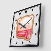 Cute Beer Face Red Scarf en Rosy Cheeks Kerstmis Vierkante Klok (Hoek)