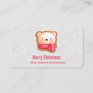 Cute Beer Face Red Scarf en Rosy Cheeks Kerstmis Visitekaartje