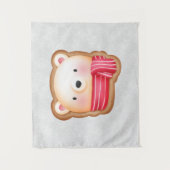 Cute Beer Face Red Scarf en Rosy Cheeks Kerstmis Wandkleed (Voorkant)