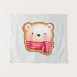 Cute Beer Face Red Scarf en Rosy Cheeks Kerstmis Wandkleed