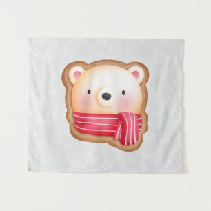 Cute Beer Face Red Scarf en Rosy Cheeks Kerstmis Wandkleed