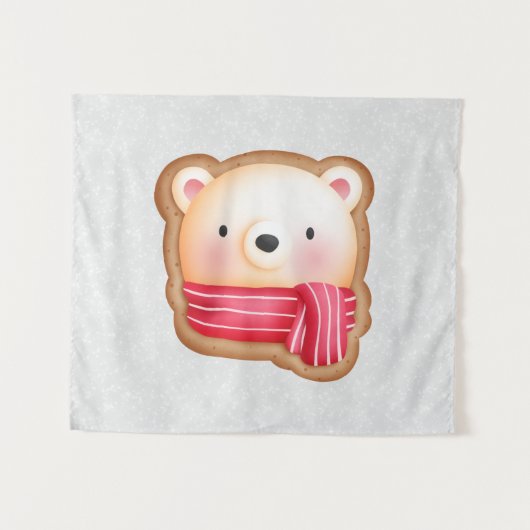 Cute Beer Face Red Scarf en Rosy Cheeks Kerstmis Wandkleed (Voorkant (horizontaal))