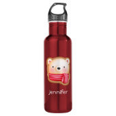 Cute Beer Face Red Scarf en Rosy Cheeks Kerstmis Waterfles (Voorkant)