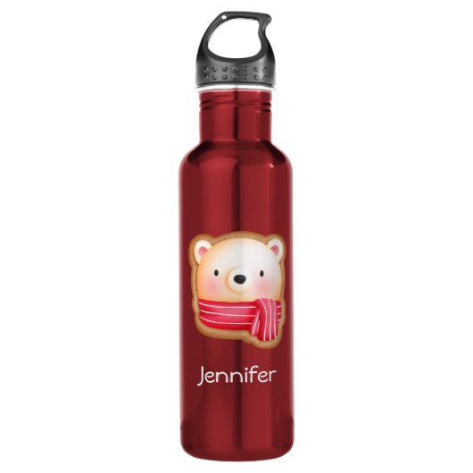 Cute Beer Face Red Scarf en Rosy Cheeks Kerstmis Waterfles (Voorkant)