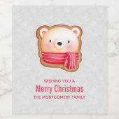 Cute Beer Face Red Scarf en Rosy Cheeks Kerstmis Wijn Etiket (Enkel label)