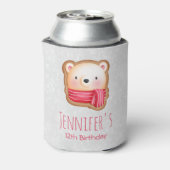 Cute Beer Face Red Scarf & Rosy Cheeks Birthday Blikjeskoeler (Blikje Achterkant)