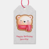 Cute Beer Face Red Scarf & Rosy Cheeks Birthday Cadeaulabel (Voorkant)