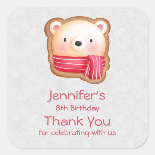 Cute Beer Face Red Scarf & Rosy Cheeks Dank je Vierkante Sticker (Voorkant)