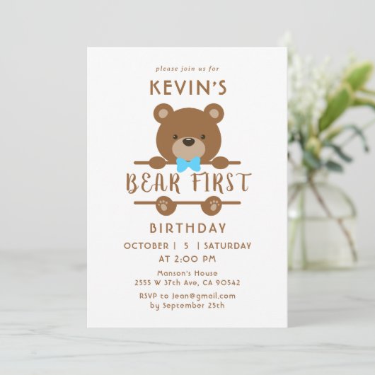 Cute Beer First Birthday Invitation Kaart (Staand voorkant)