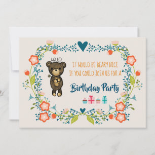Cute Beer & Floral Wreath Birthday Invite Kaart