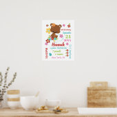 Cute Beer & Flowers Baby Girl Birth Record Stats Poster (Keuken)
